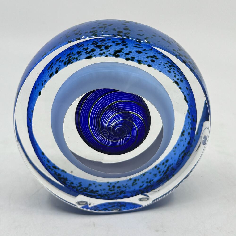 SBC Hand Blown Art Glass Blue Vortex Paper Weight Signed - Picture 3 of 7